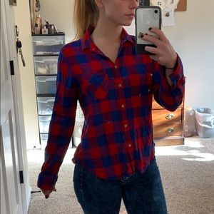 Blue and red plaid button up